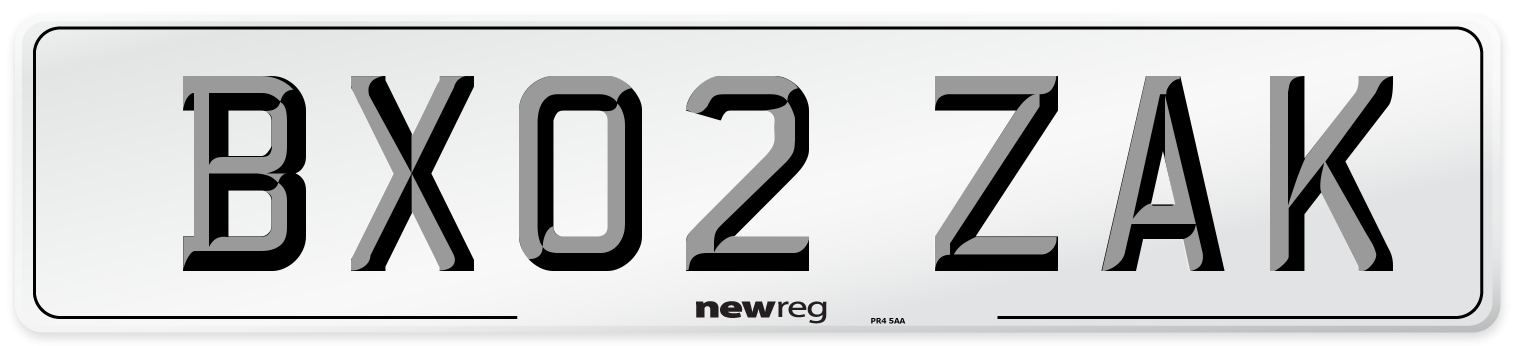 BX02 ZAK Number Plate from New Reg
